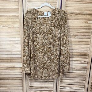 Emma James Brown Leopard Exotic Pleated Print Long Sleeve Top Size 18w